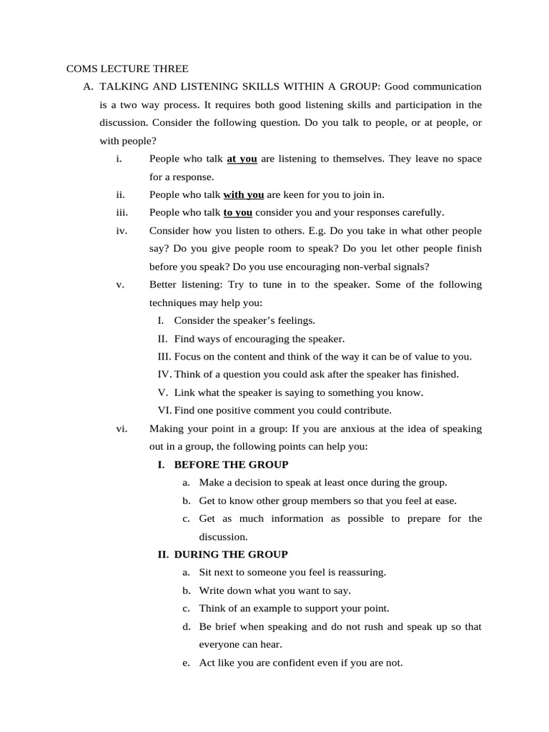 Coms Lecture Three | PDF | Human Communication