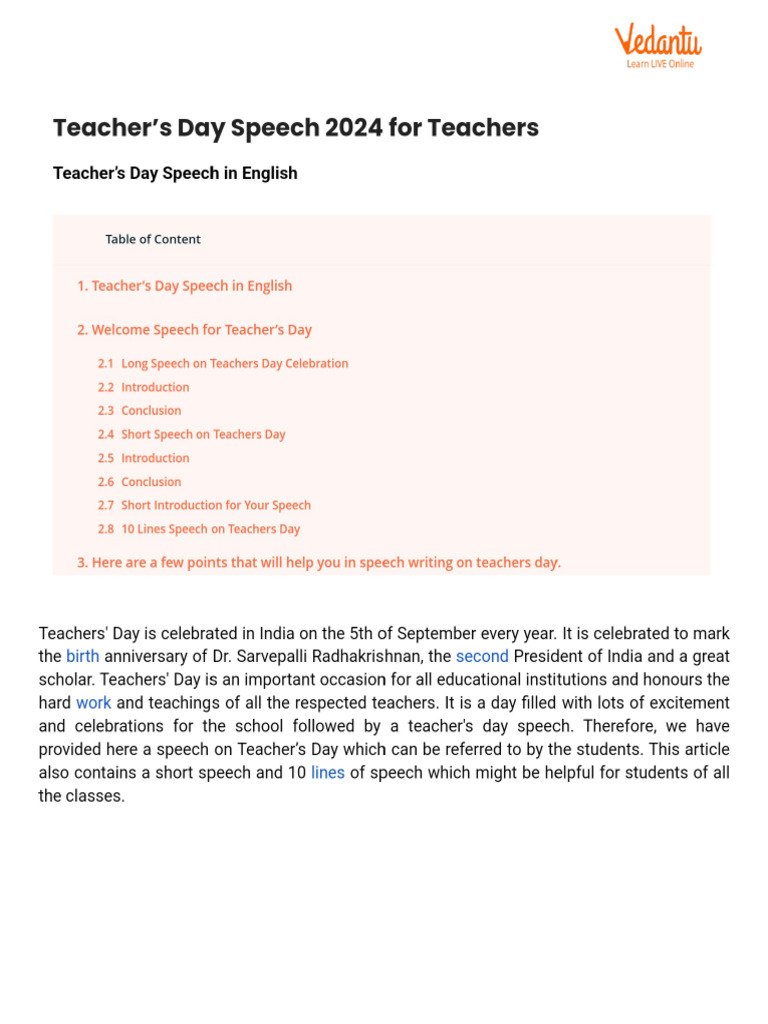Teacher's Day Speech 2024 For Teachers | PDF