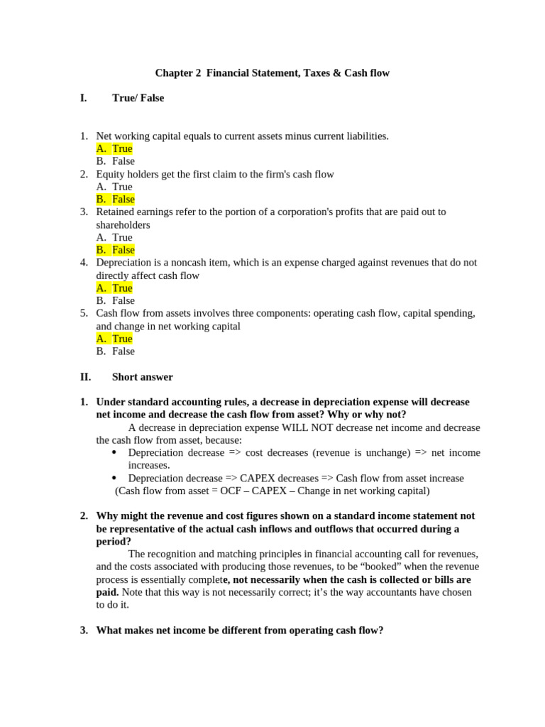 Chapter 2 Financial Statement Taxes Cash Flow | PDF | Expense ...