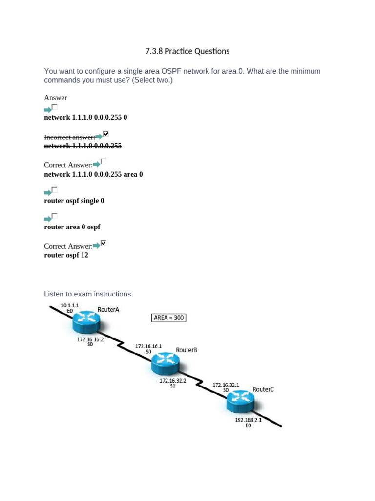 OSPF Configuration Practice Questions | PDF | Router (Computing) | Ip ...