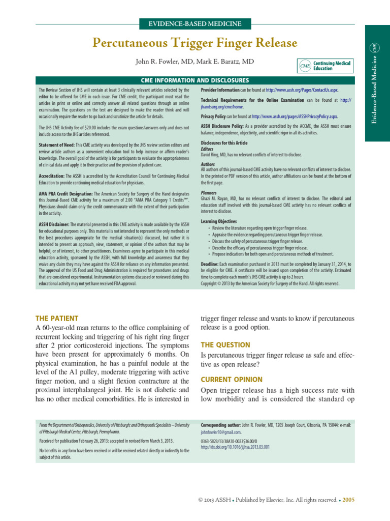 Trigger Finger Fowler2013 | PDF | Wound | Medicine