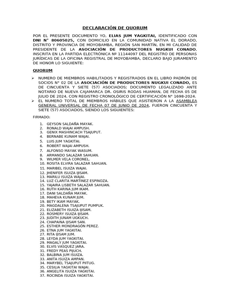 Declaración de Quorum | PDF