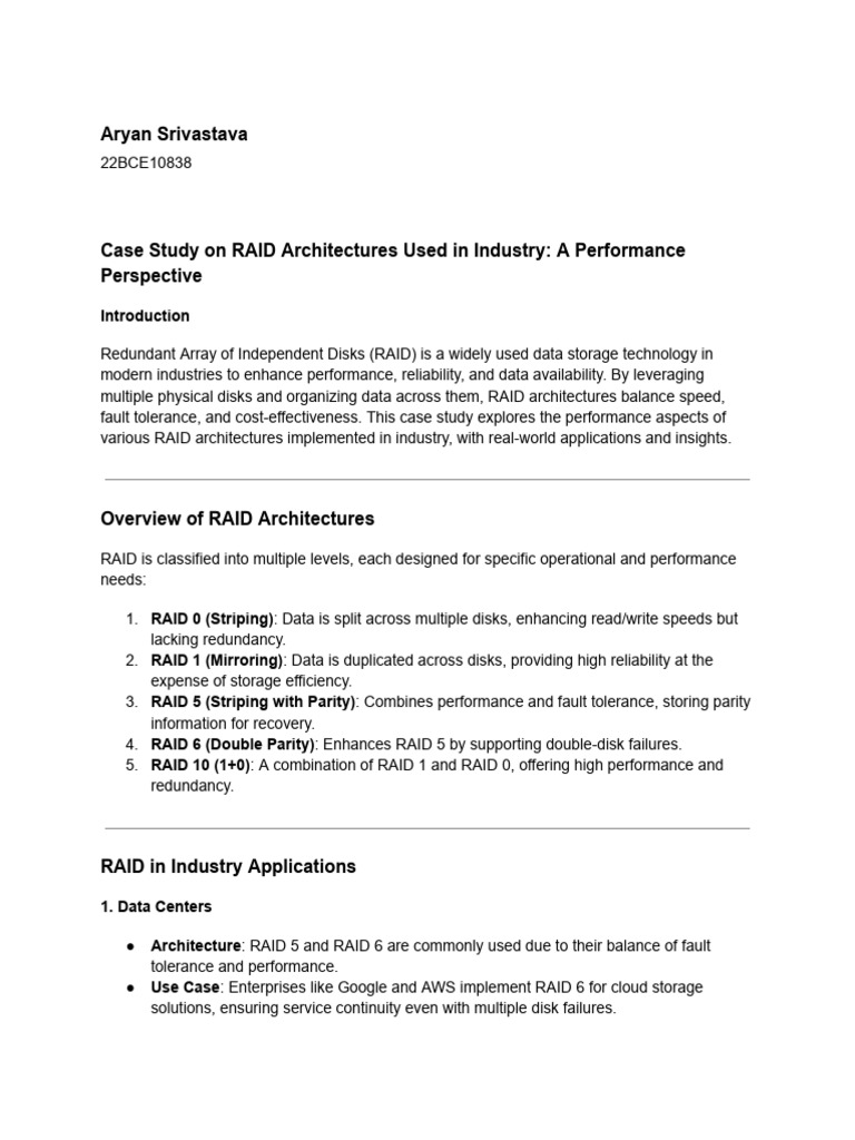RAID Architectures: Industry Case Study | PDF | Computing | Computer Data