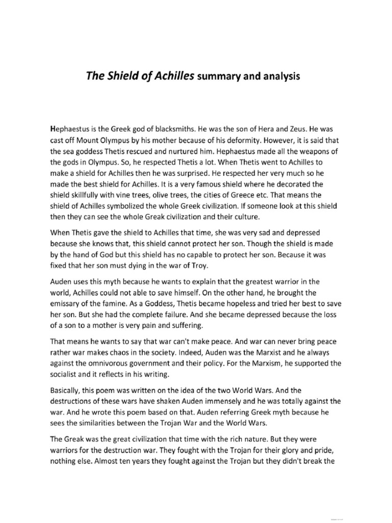 The Shield of Achilles Summary and Analysis 1 | PDF
