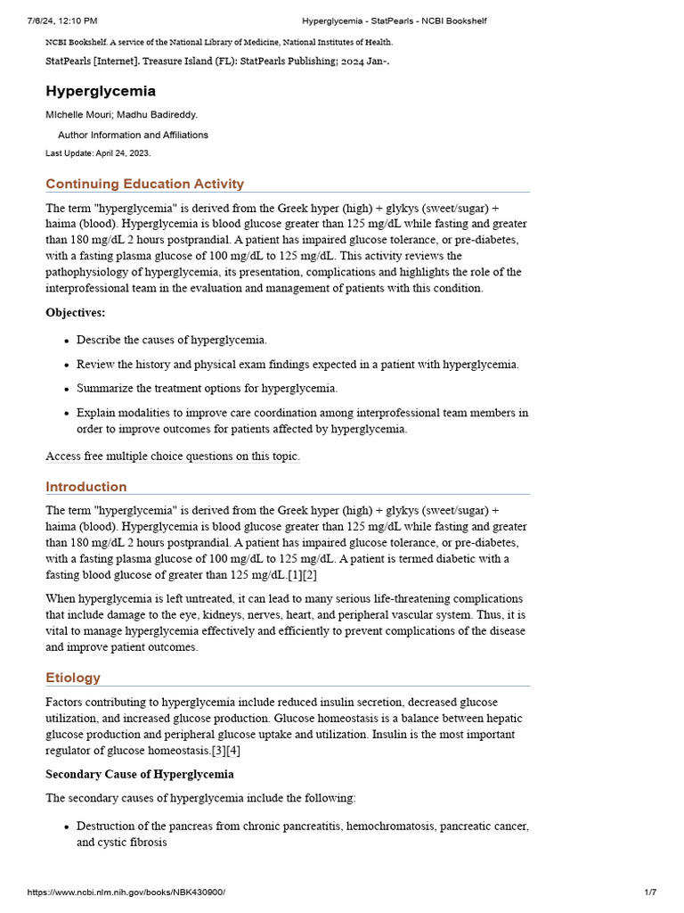 Understanding Hyperglycemia: Causes & Management | PDF | Hyperglycemia ...