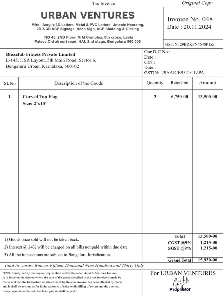 048 Blissclub Invoice | PDF