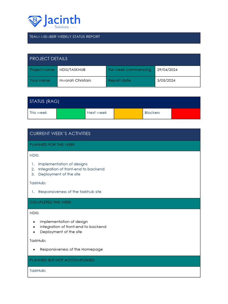 Jacinth Solutions Team-Member-Status-Report | PDF