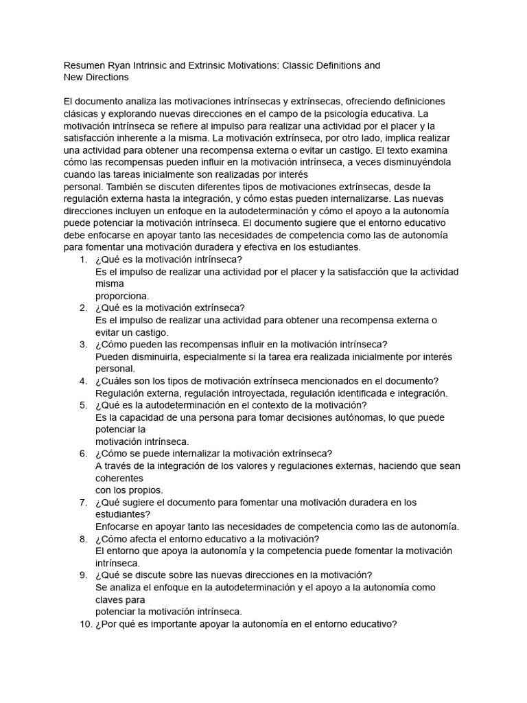 Motivaciones Intrínsecas y Extrínsecas en Educación | PDF | Motivación ...