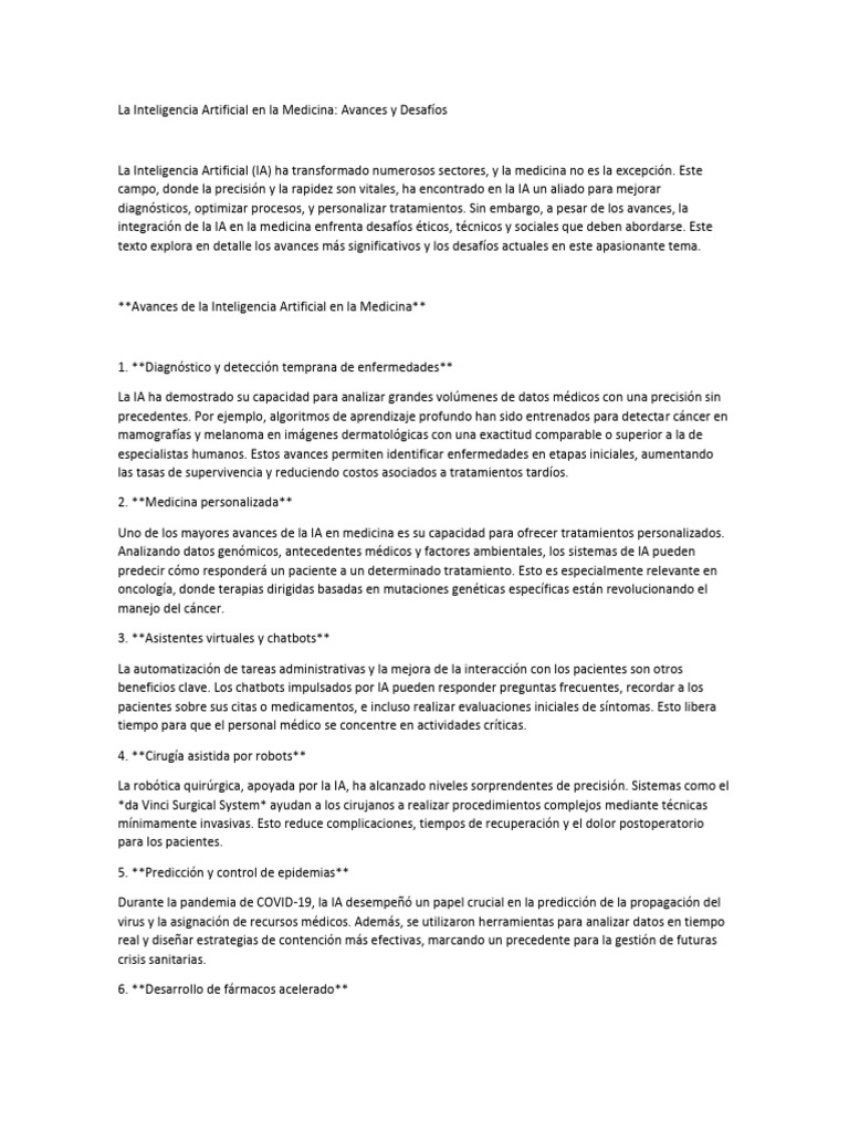 IA en Medicina: Avances y Retos | PDF | Inteligencia artificial ...