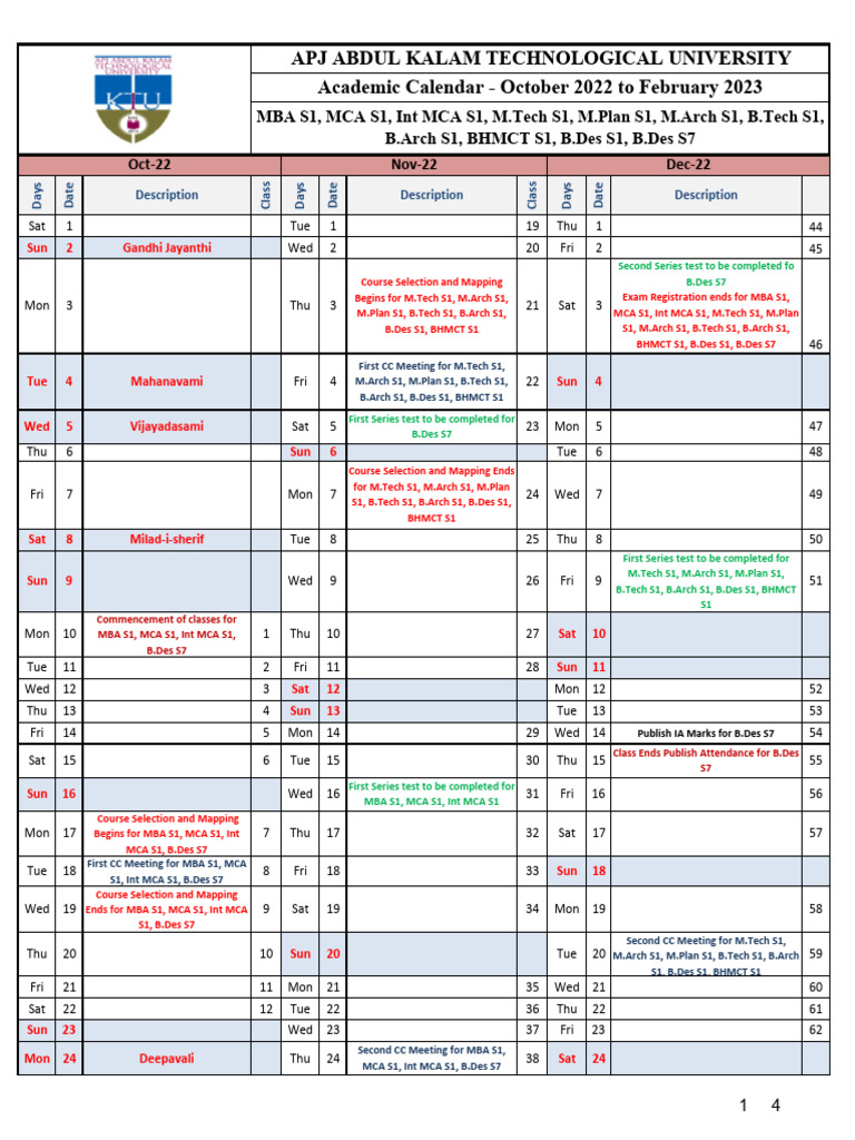 APJ Abdul Kalam University Academic Calendar | PDF | Cultural Education ...