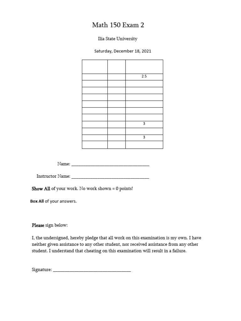 Math 150 Exam 2 - Ilia State University | PDF | Sphere | Trigonometric ...
