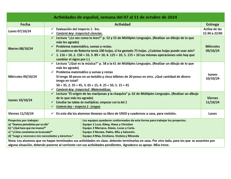 Actividades de Espanol3 Ro.+Sem. 7 | PDF | Matemáticas