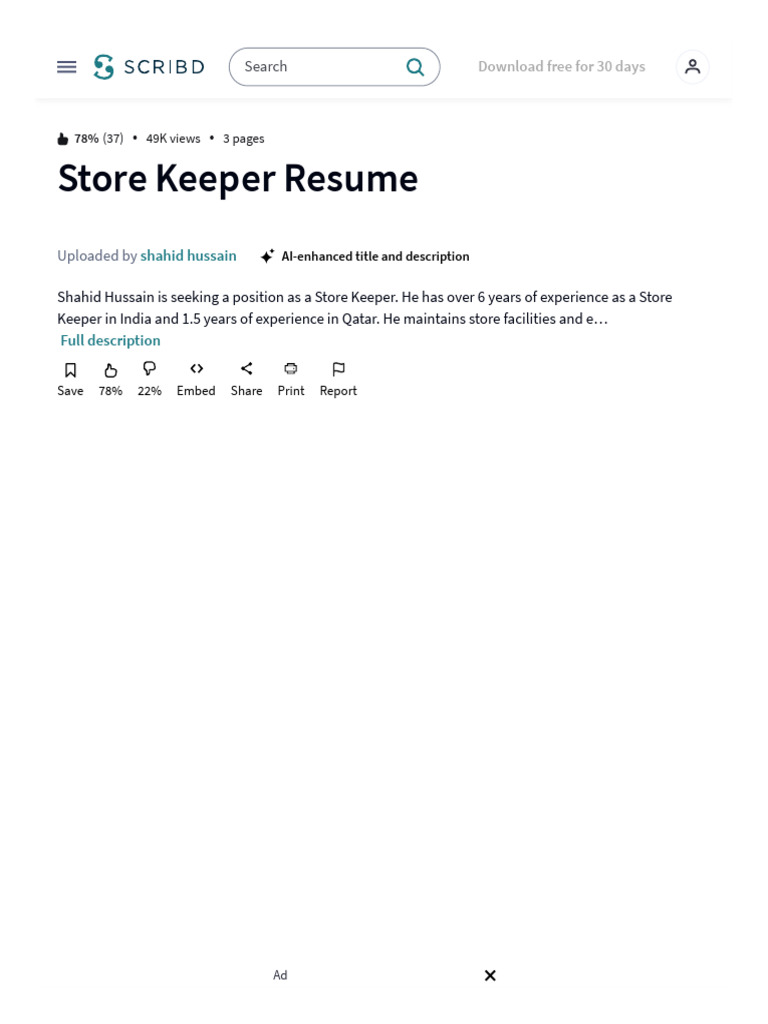 Store Keeper Resume of Shahid Hussain | PDF | Scribd | Online Services