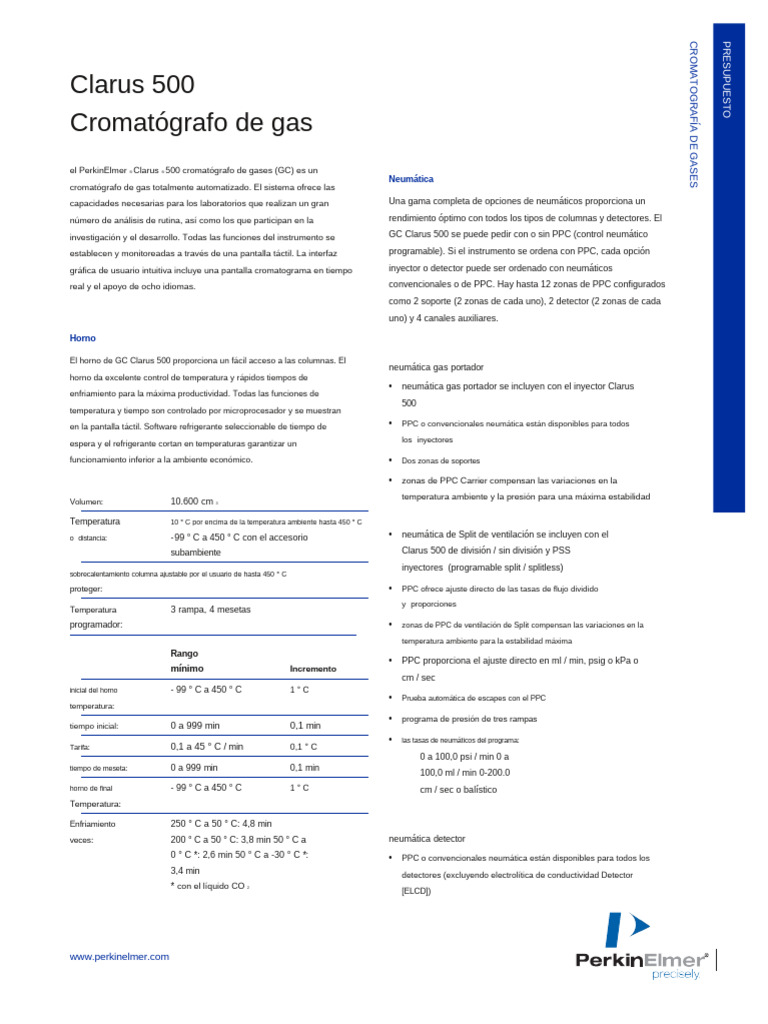 Perkim Elmer Clarus 500 | PDF | Cromatografía de gases | Gases