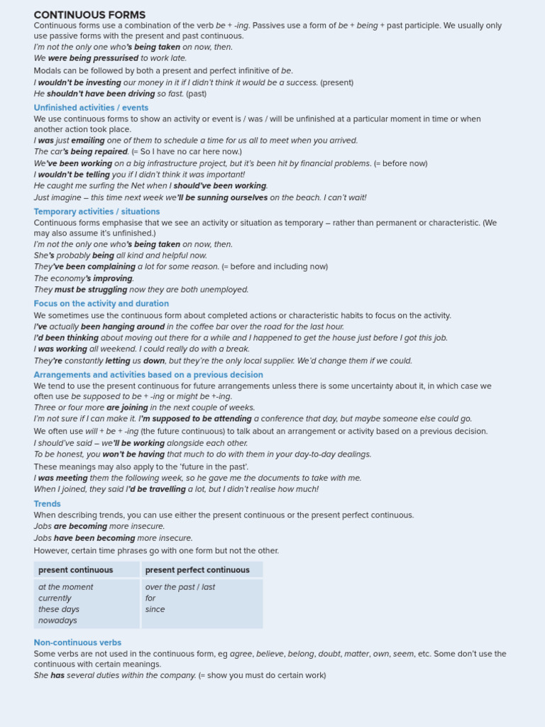 Understanding Continuous Forms in English | PDF | Syntax | Linguistic ...
