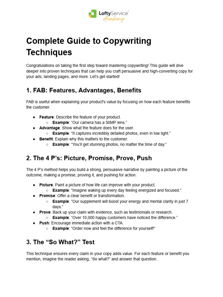 copywriting techniques for empty spaces in content