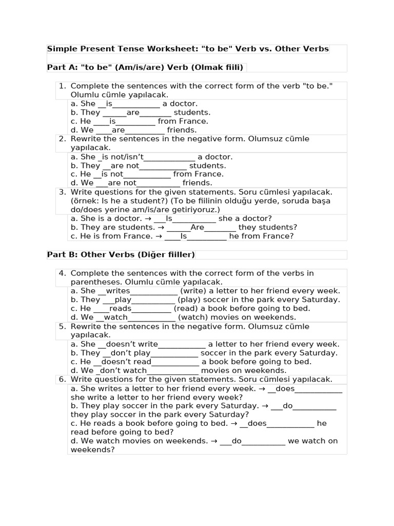 Simple Present Tense Worksheet Guide | PDF