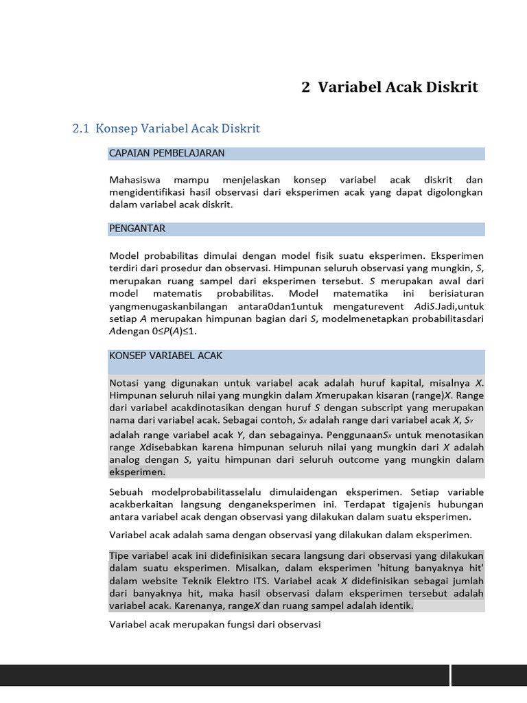 Konsep Variabel Acak Diskrit dalam Probabilitas | PDF