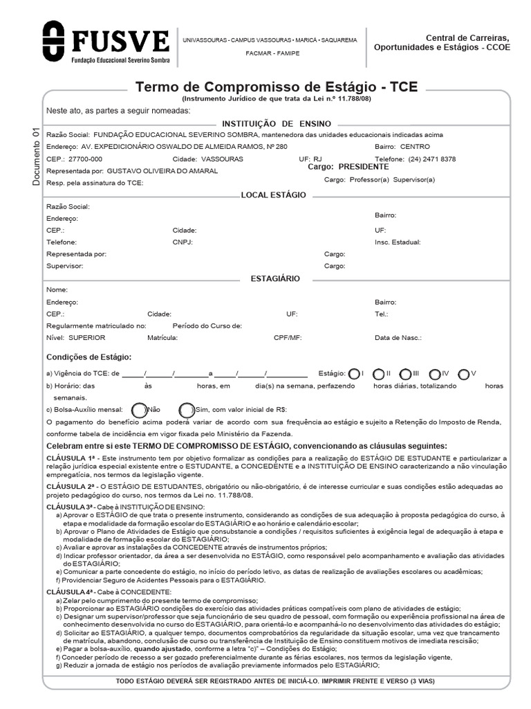 Termo de Compromisso de Estágio TCE | PDF | Pedagogia | Aprendizado