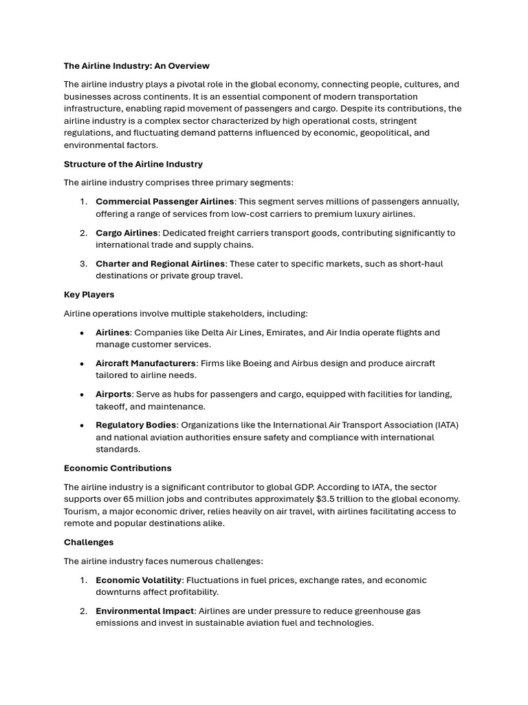 The Airline Industry - An Overview | PDF | Airlines | Transport