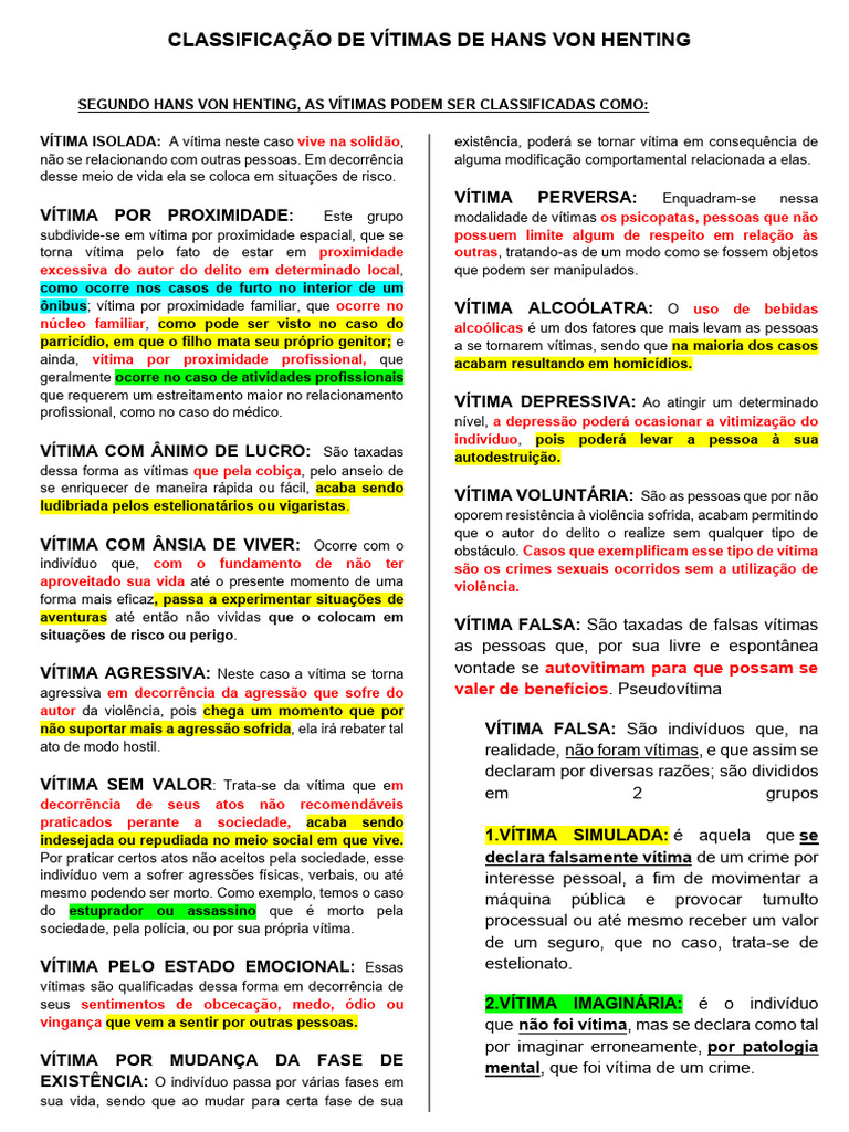 Classificação de Vítimas por Hans von Henting | PDF | Agressão | Violência