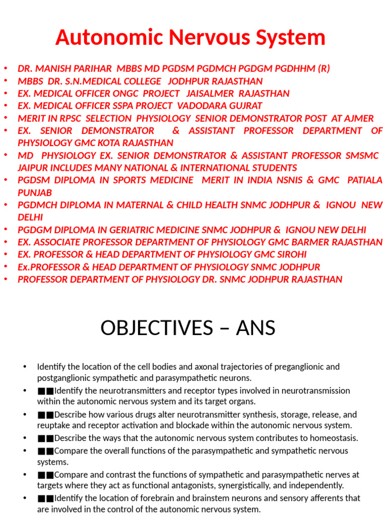Overview of Autonomic Nervous System | PDF | Autonomic Nervous System ...