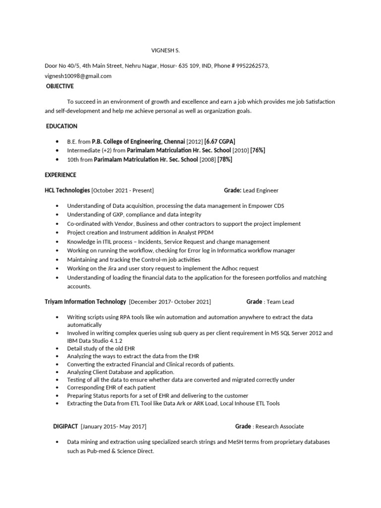 Vignesh S. - Data Engineer Resume | PDF | Databases | Microsoft Sql Server