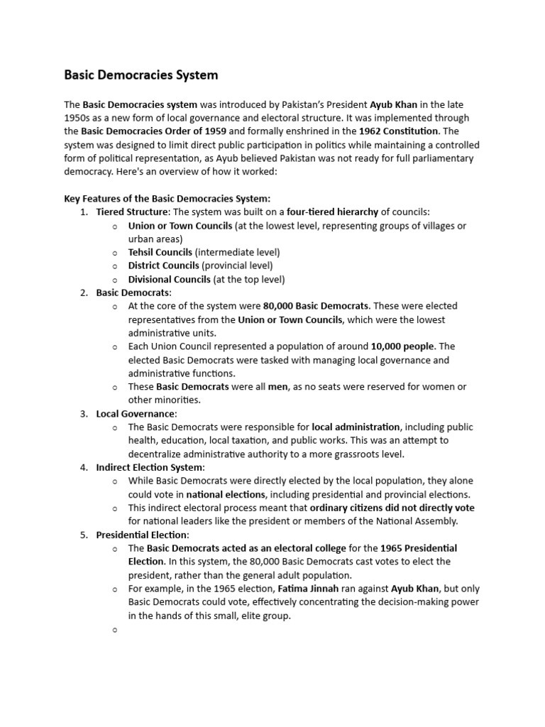 Ayub Khan's Basic Democracies System | PDF | Democracy | Political ...