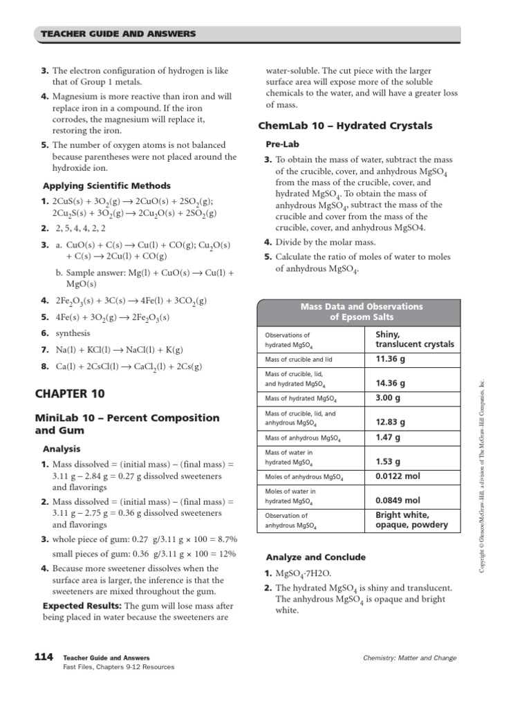 Chapters 10amp11 Resources Answer Key Mole Unit Stoichiometry