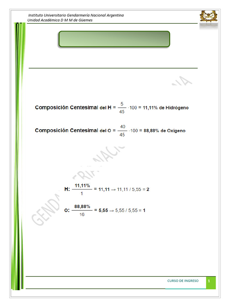 Composición Centesimal y Fórmulas Químicas | PDF