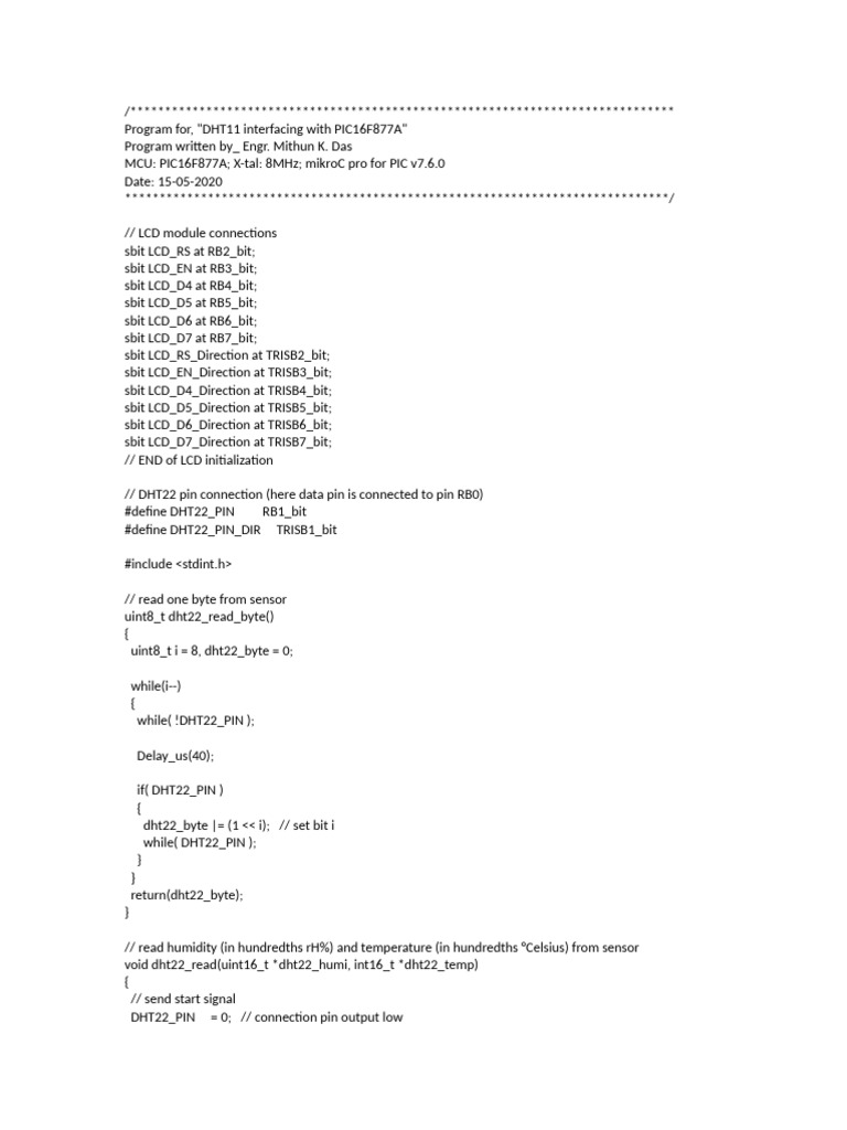 DHT11 Sensor with PIC16F877A Code | PDF | Office Equipment | Classes Of ...