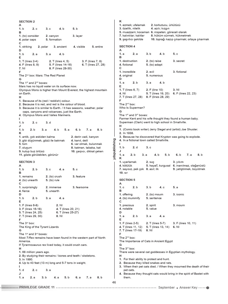 Grade 11 Privilege Answer Key | PDF | Mars