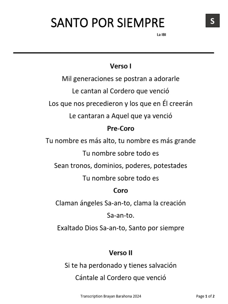 Santo por Siempre: Letra y Transcripción | PDF