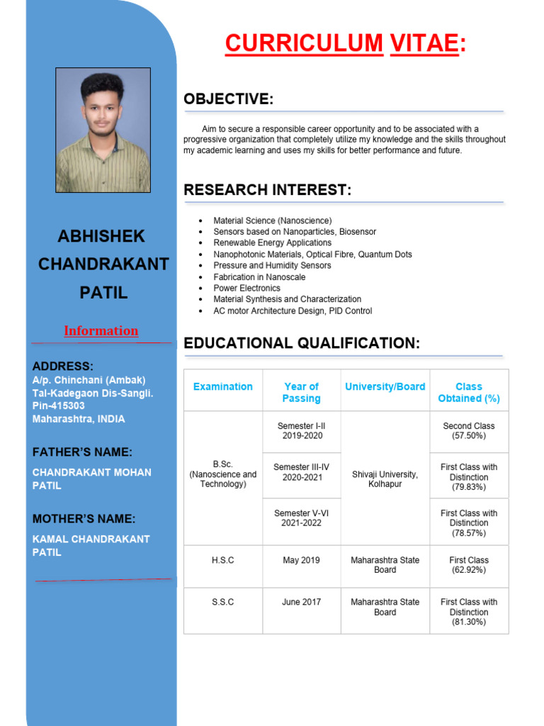 CV Abhishek Patil | PDF | Nanotechnology | Knowledge