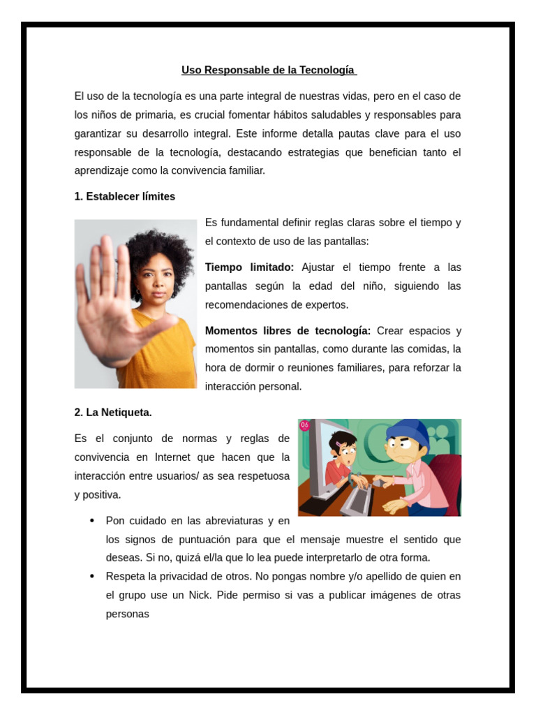 Pautas para Uso Responsable de Tecnología | PDF | Acoso cibernético ...