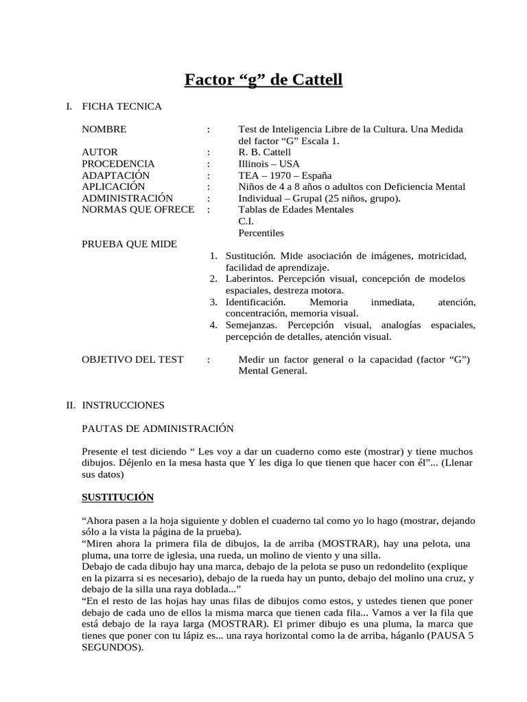 Ficha Técnica Test Cattell Escala 1 | PDF | Cociente de inteligencia ...