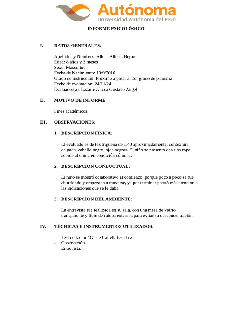 Informe Psicológico Cattell 2 | PDF | Cociente de inteligencia ...