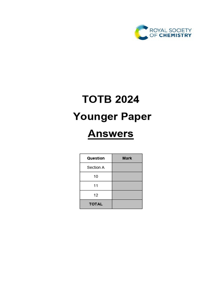 TOTB 2024 Younger Paper Answers: Section A 10 11 12 | PDF | Acid | Calcium