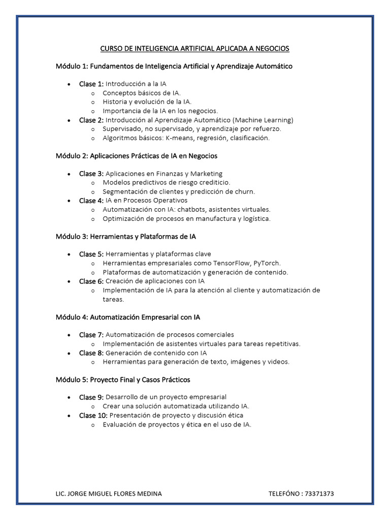 Curso De Inteligencia Artificial Aplicada A Negocios Pdf