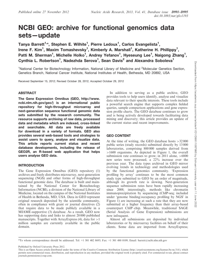 Barrett 等。 - 2013 - NCBI GEO archive for functional genomics data set ...