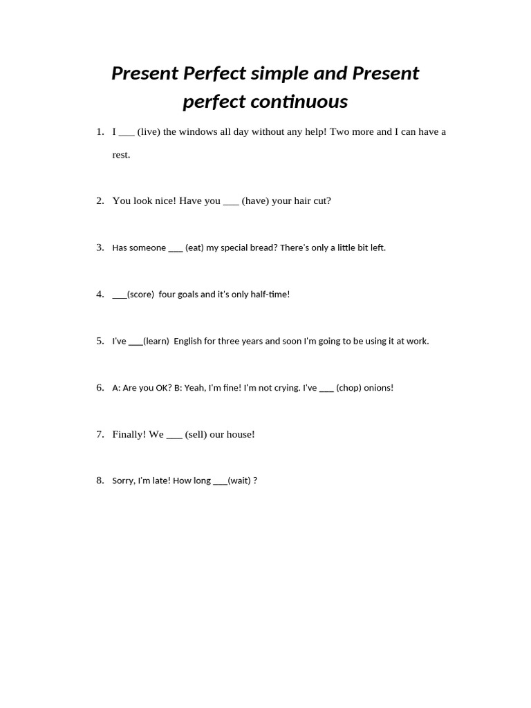 Present Perfect Simple and Present Perfect Continuous | PDF