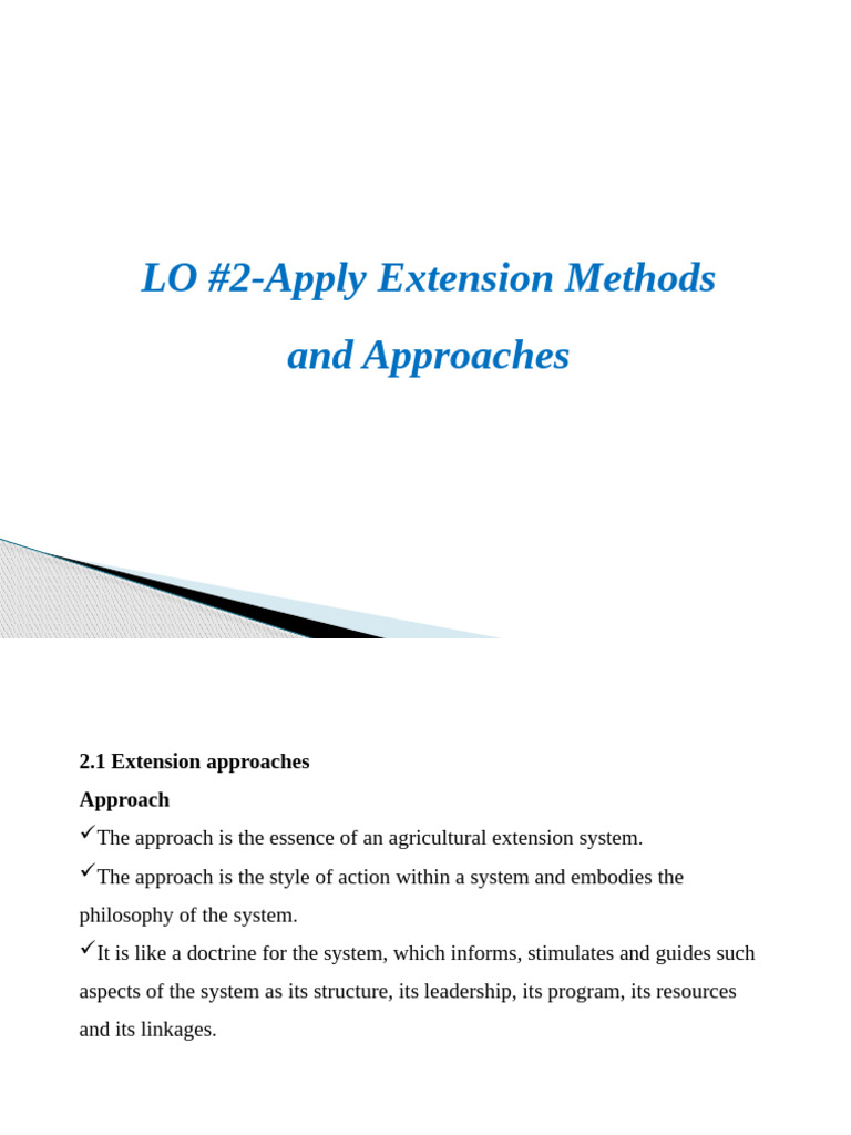 Agricultural Extension Methods Overview | PDF | Communication | Information