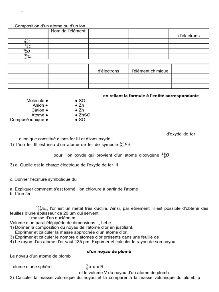 Exercices sur les ions et atomes | PDF | Ion | Réaction d'oxydoréduction