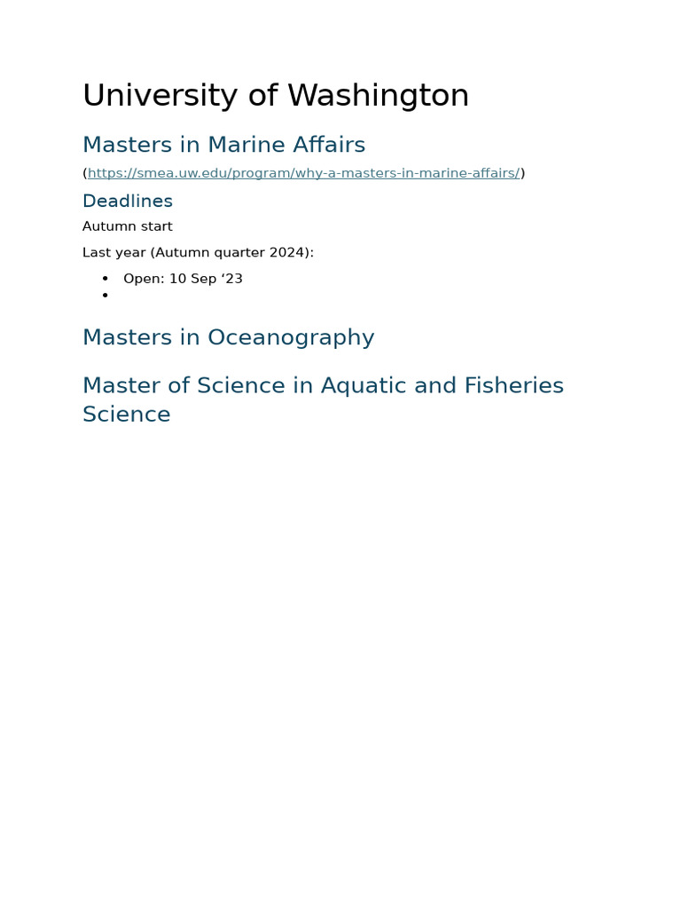 UW Masters in Marine Affairs Deadlines | PDF