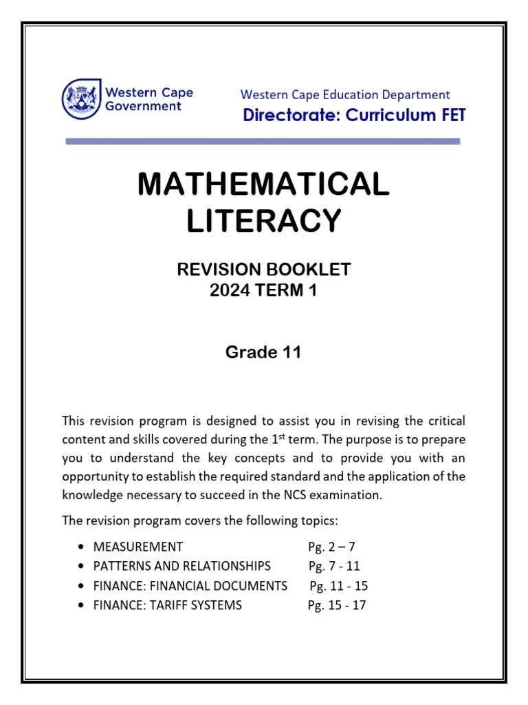 Grade 11 Maths Literacy Revision 2024 | PDF | Banks | Expense