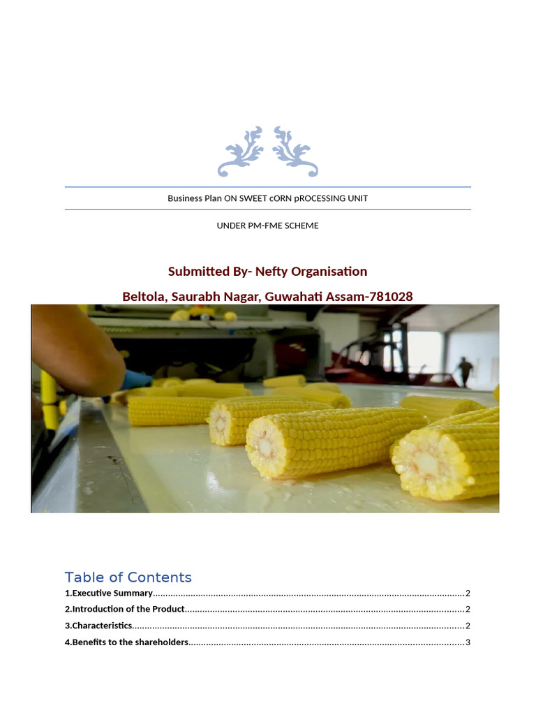 DPR On Sweet Corn Processsing Unit | PDF | Maize | Agriculture