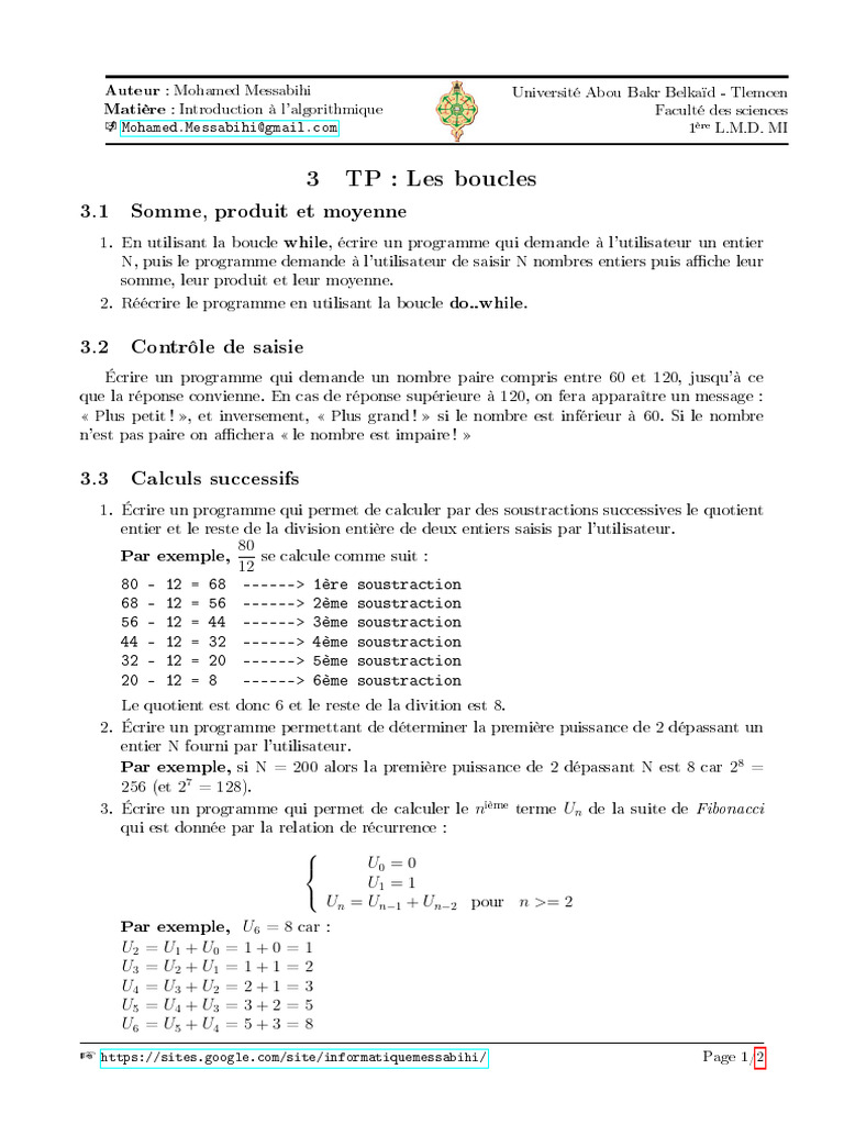 TP d'Algorithmique en C | PDF | Programmation informatique ...