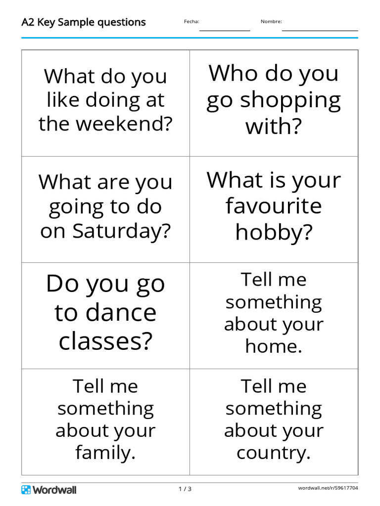 A2 Key Sample Questions Tarjetas Flash | PDF