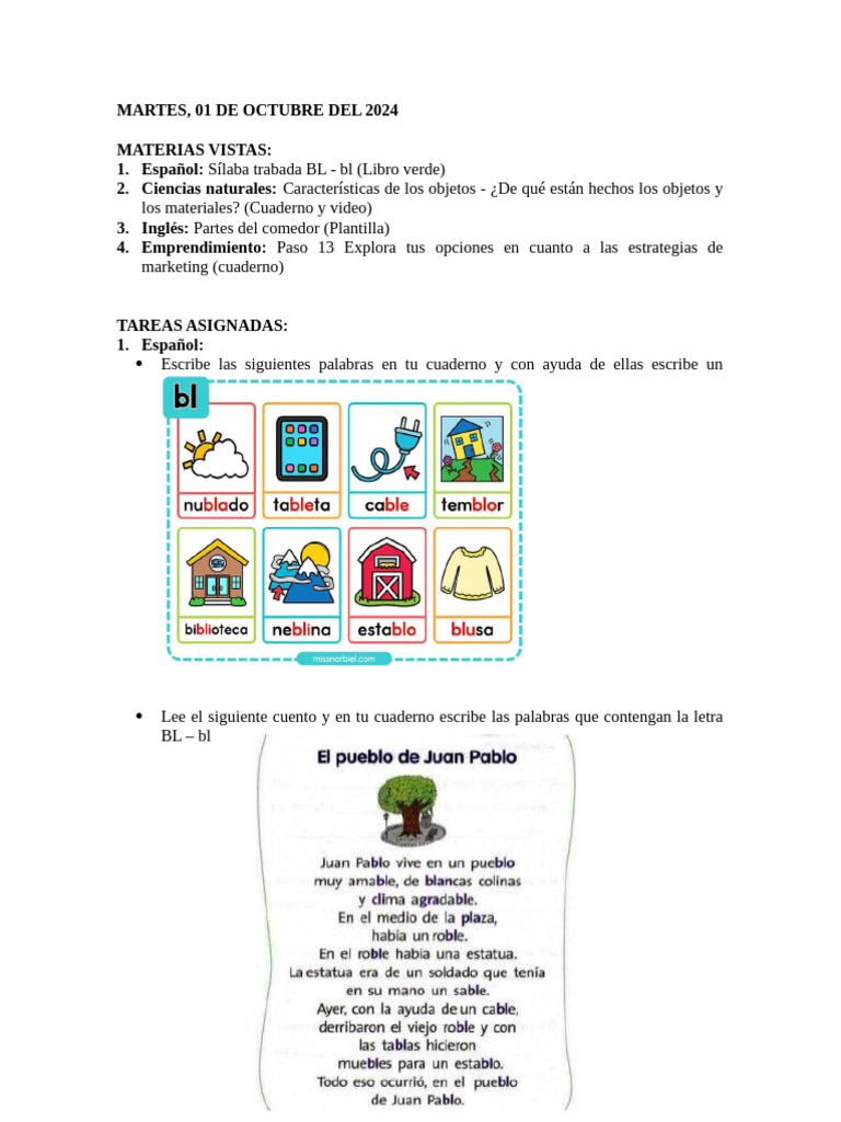 Actividades Escolares del 1 de Octubre | PDF