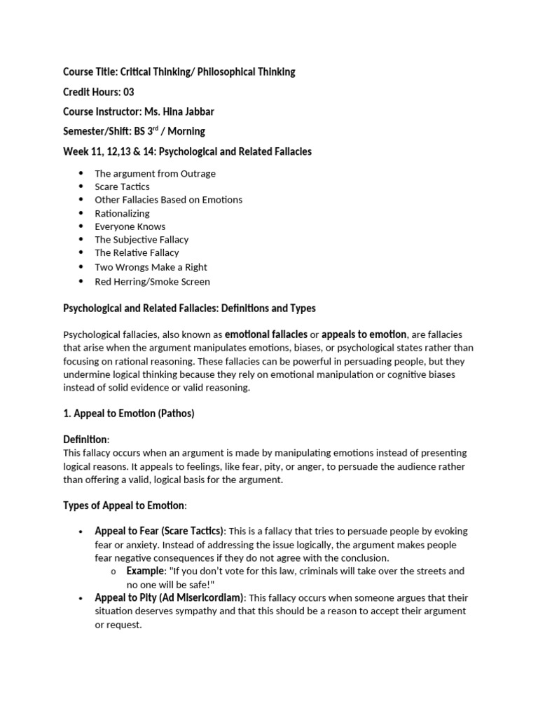 Critical Thinking Final Term Notes | PDF | Fallacy | Reason